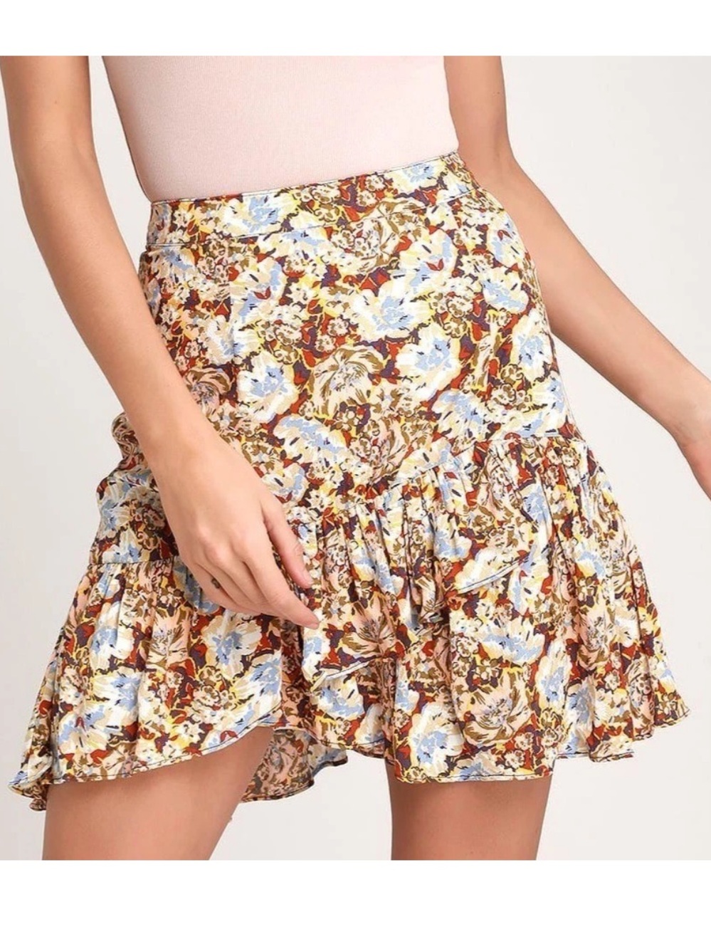 Free People yellow combo blue Floral Circle Skirt Y2K mini light fabric 2